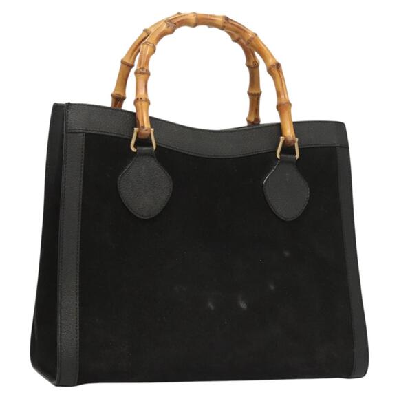 GUCCI Bamboo Hand Bag Suede Black Gold - Picture 1 of 16